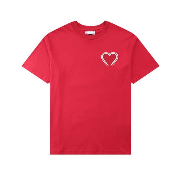 

paris fashion mens designer t shirt amis embroidered red heart solid color big love round neck short sleeve t-shirt for men and women hizk, White;black