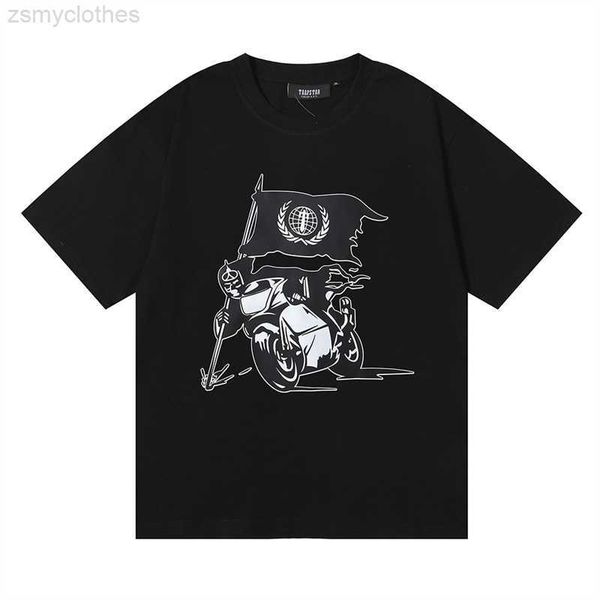 

men's t-shirts trapstar ghost rider flag print casual short sleeved t-shirts for men and women, White;black
