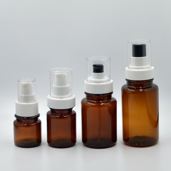 

100pcs 40/60/100/180ml refillable bottle amber brown plastic black pump bottle cosmetics bottles lotion pump container
