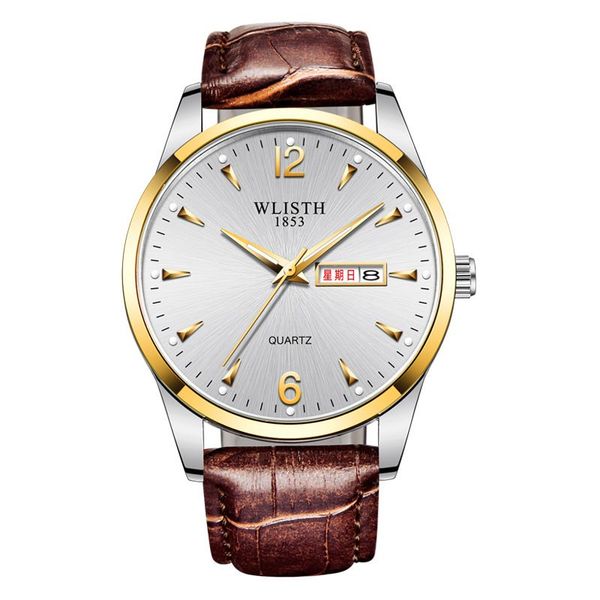 

all dials movement watches working automatic date men watches luxury fashion mens full steel band quartz movement clock gold silver leisure, Slivery;brown