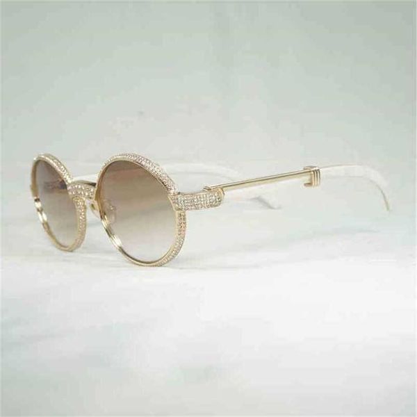 

2023 designer glasses new natural horn men rhinestone sunglasses for club driving tints wood round gafas oculos glasses, White;black