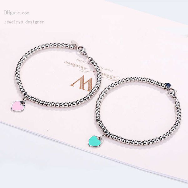 

designer bracelets 10mm heart bracelet women stainless steel 4mm beaded strands bracelets chain on hand gifts for girlfriend accessories pin, Black