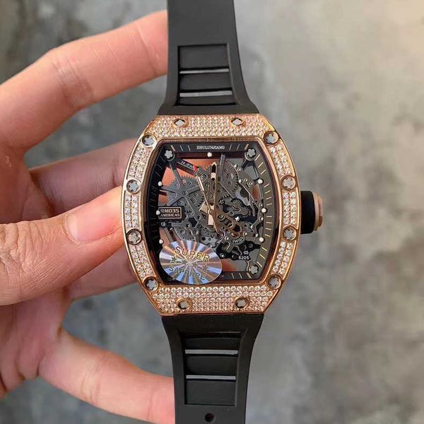 

luxury milles richards business casual carbon fiber diamond inlaid men's automatic mechanical watch cutout atmosphere sports fashion mi, Slivery;black