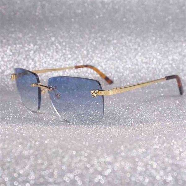 

2023 designer glasses new vintage rimless square leopard style sunglasses men oculos shadow metal frame gafas women for beaching driving acc, White;black