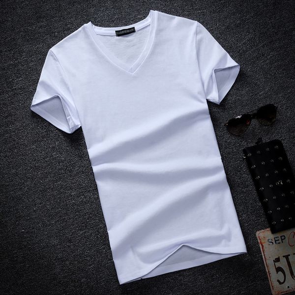 

men's t-shirts white black men's summer cotton t-shirt men's short sleeved v-neck ultra-thin summer t-shirt men's t-shir