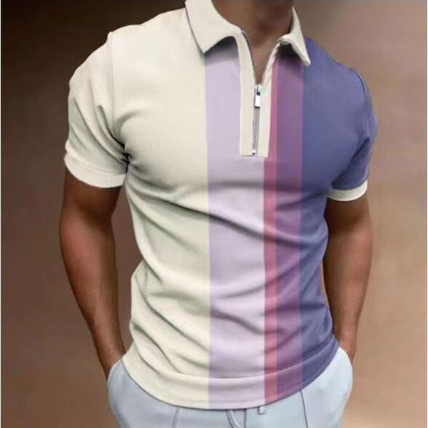 

men s t shirts striped polo shirt for men casual short sleeve shirts patchwork turn down collar zipper t shirt summe 230407, White;black