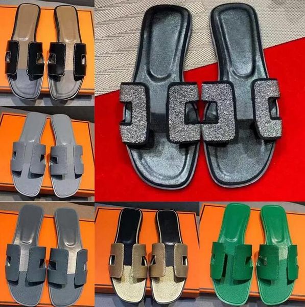 

fashion luxury brand leather ladies sandals beach ladies slippers h letter drag summer flats 35-42, Black