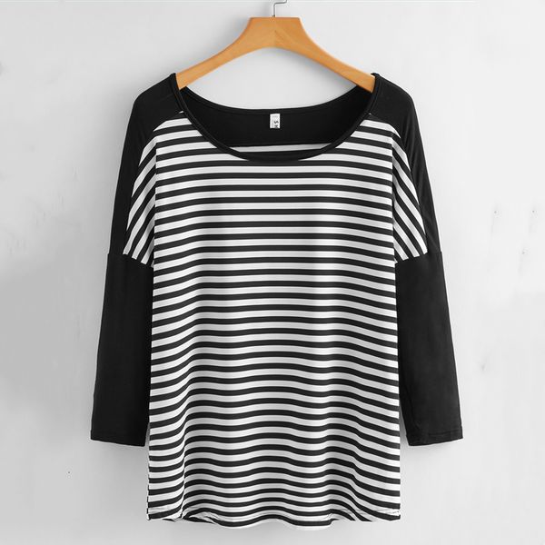 

women's t-shirt plus size casual stripe women's long sleeve loose drop shoulder spring autumn fashion tuned large 5xl 6xl 7xl 8xl, White