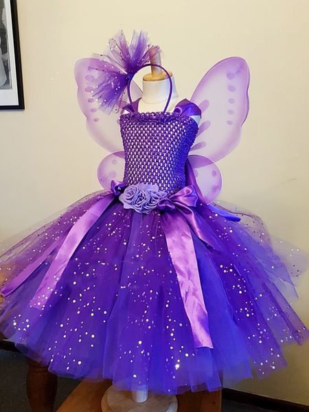 

girl's dresses girls purple butterfly flower tutu dress kids glitter tulle dress ball gown with wing children birthday party costume dr, Red;yellow