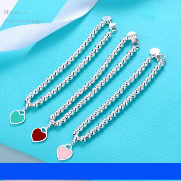 

designer bracelets s925 sterling silver love bracelet bangle designer jewelry lovely blue pink red heart pendant tennis bracelets for women, Golden;silver