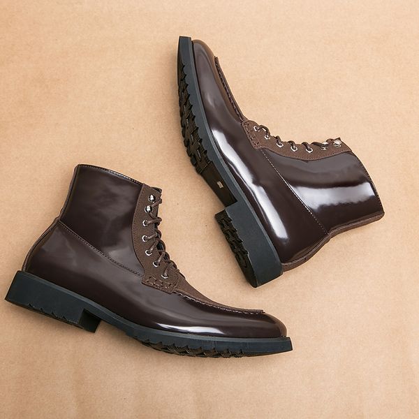 

new brown men short boots lace-up square toe ankle strap winter ankle boots for men botas de hombre men boots, Black