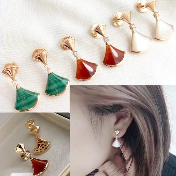

stud european and american senior carnelian fritillary skirt earrings 925 silver goldplated ladies fashion trend brand jewelry gift 230406, Golden;silver