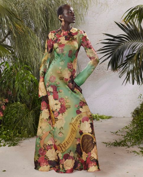 

casual dresses 2023 australian designer designs silk printed long skirt, Black;gray