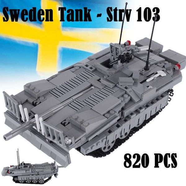 

model kits modern military sweden s tank - strv 103 building blocks ww2 army vehicle soldier figures infantry car truck weapons bricks toys