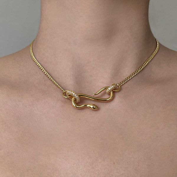 

personalized niche ins light luxury trendy cool full diamond ring snake necklace neutral minimalist collarbone necklace fashion pendant, Silver