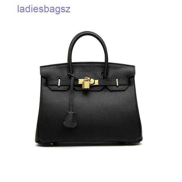 

luxury hermss handbags birkines leather lychee genuine pattern for women 2023 new fashion high-grade texture versatile hand one shoulder mes, Black