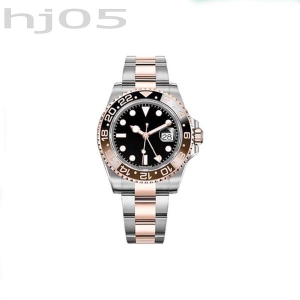 

round gear shape bezel distinctive watches gold silver plated color strap montre automatique mechanical precision gmt watch business mens sb, Slivery;brown