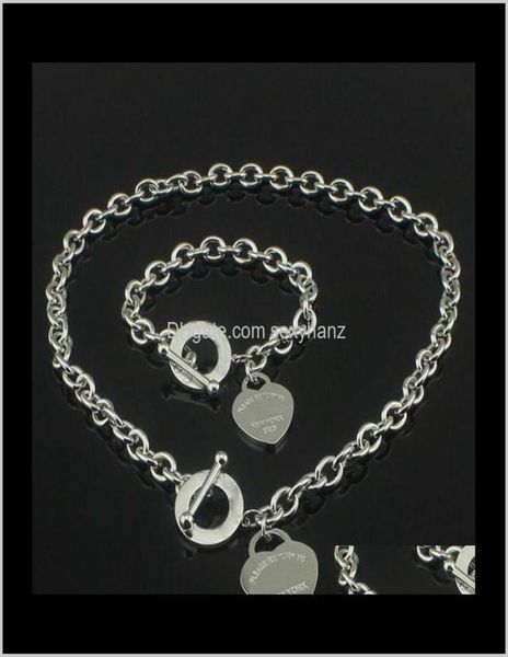 

pendants birthday christmas gift 925 sier love necklace bracelet set wedding statement jewelry heart pendant neckla8948068, Silver