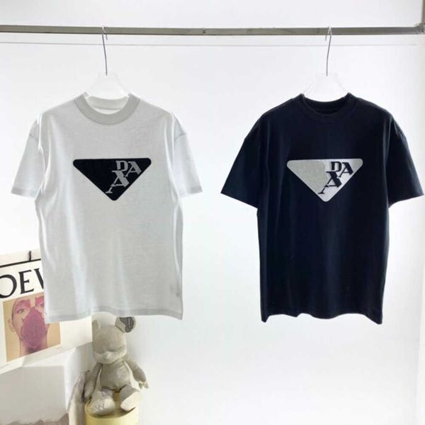 

prad 2022 spring/summer new fashion t-shirt pure cotton fabric os version round neck short sleeve women's men's casual t-shirt col, Black;brown