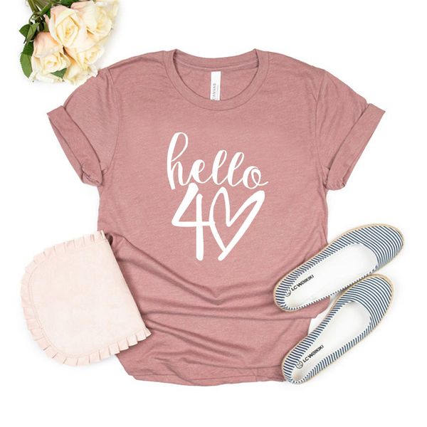 

womens tshirt hello forty shirt hello 40 tshirt 40th birthday tshirt birthday trip shirt birthday gift graphic t shirts woman tshirts 230406, White