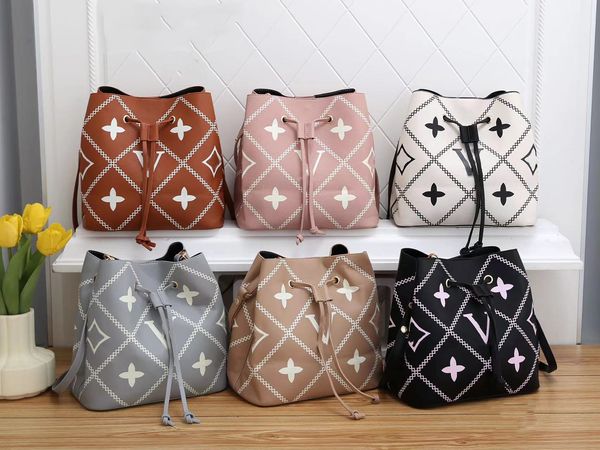 

mt bucket bag luxury designer women's bag one shoulder tote money bag letter pu leather shoulder drawstring shopping bag