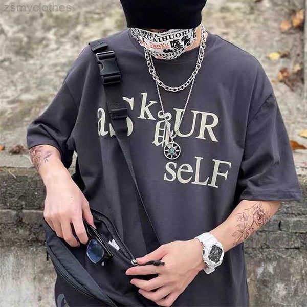 

men's t-shirts ask 2023ss fashion new spring and summer sanskrit foam printed cotton high-quality retro round-neck t-shirt, White;black