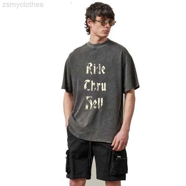 

men's t-shirts 2023 new trend washes worn out the letters of the short sleeve, White;black