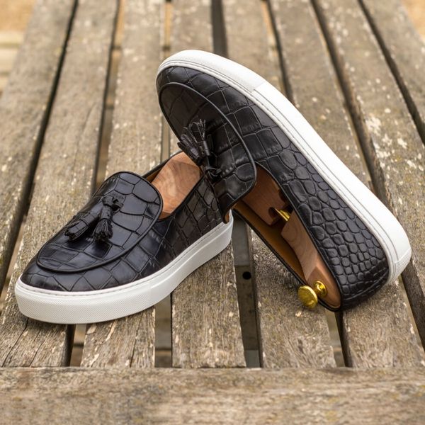 

new men vulcanize shoes tassels slip-on platform shoes stone grain casual shoes sneakers size 38-46, Black