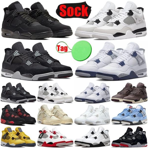 

highs quality jumpman 4 4s basketball shoes for mens womens military black cats canvas midnight navy white oreo university blue violet ore m