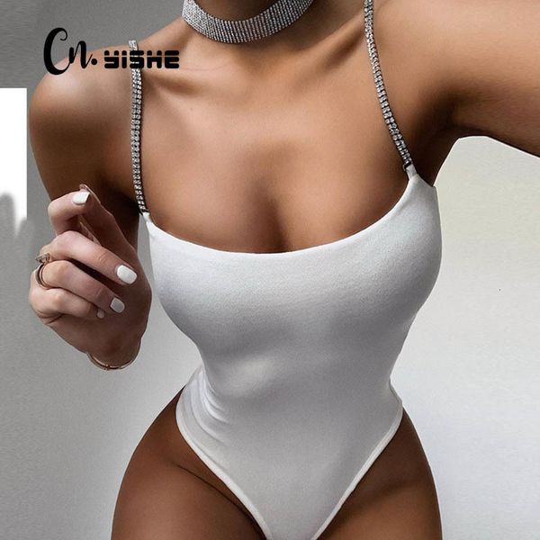 

womens jumpsuits rompers cnyishe summer fashion diamond shiny straps bodysuits female streetwear basic solid 230407, Black;white