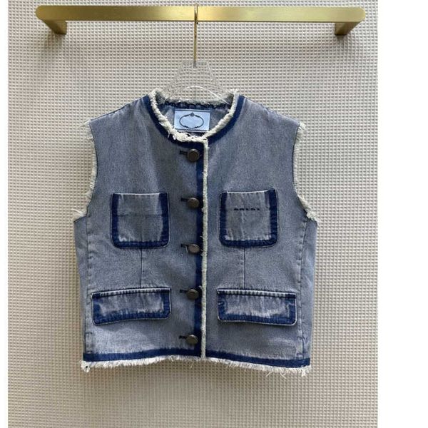 

23ss denim waistcoat vest womens designer clothing breast pocket logo printing imported wash denim fabric fastening casual waistcoats women, Black;white