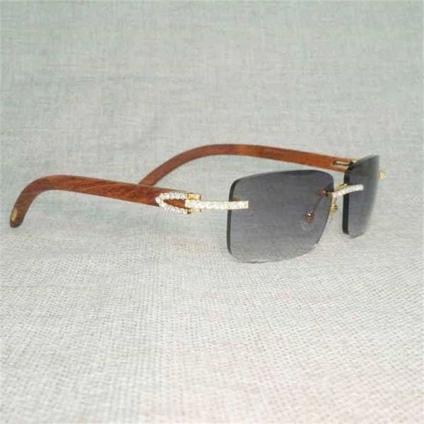 

2023 designer glasses new rhinestone natural wood rimless men wooden square sunglasses retro stone shades culos eyewear for club summer, White;black