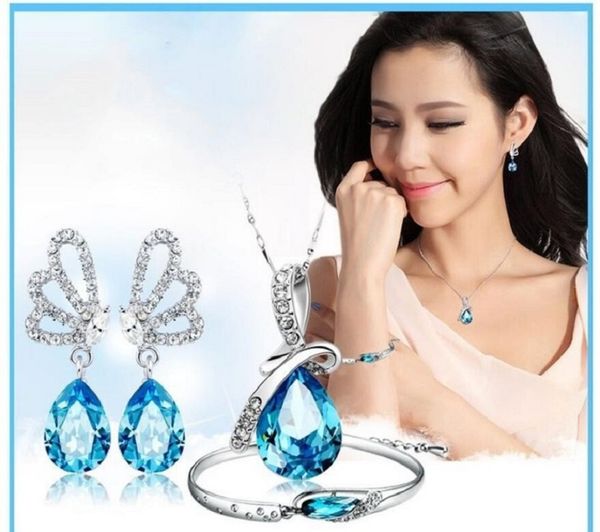 

angel tears drop pendant necklace earrings bracelet jewellery sets inlaid rhinestone zircon twinkle non fading noble and elegant ornaments v, Black