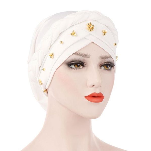 

beanie/skull caps women muslim turban hat braid head wrap beaded headscarf beanies twisted hats faux pearl cap, Blue;gray