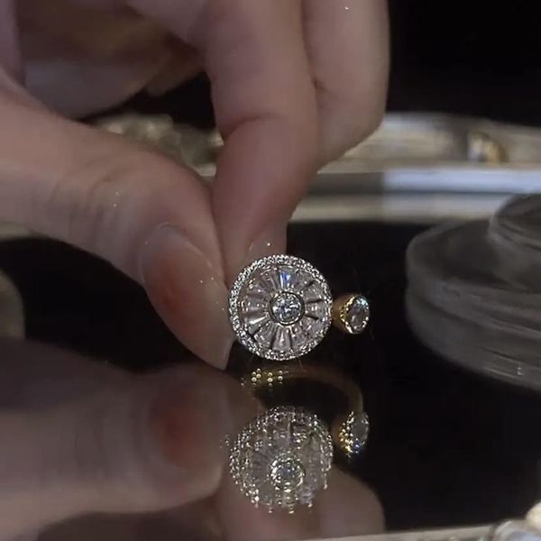 

wedding rings korean fashion spinner crystal zircon sunflower anxiety for women rotatable adjustable ring valentines day gift jewelry 230407, Slivery;golden