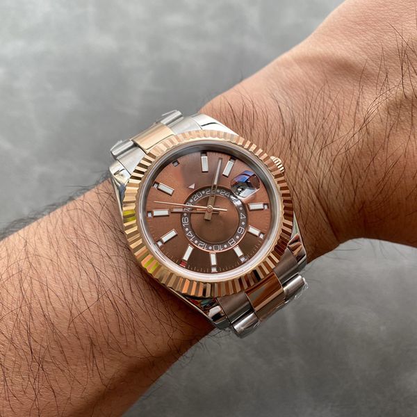 

Men's SKY Designer Watch Brown Dial 2813 Automatic Mechanical Movement 42mm Watch Dual Rotation Function Date Sapphire Waterproof Montre De Luxe Gift Watch