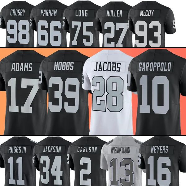 

davante adams football jerseys nate hobbs daniel carlson jimmy garoppolo maxx crosby josh jacobs hunter renfrow denzel perryman jakobi meyer, Black;red