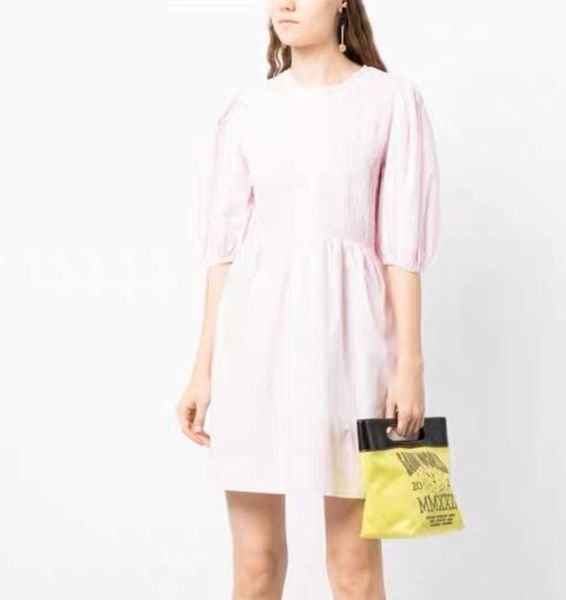 

2023ss ganni women designer dresses fashion pink pleated sweet summer loose style, Black;gray
