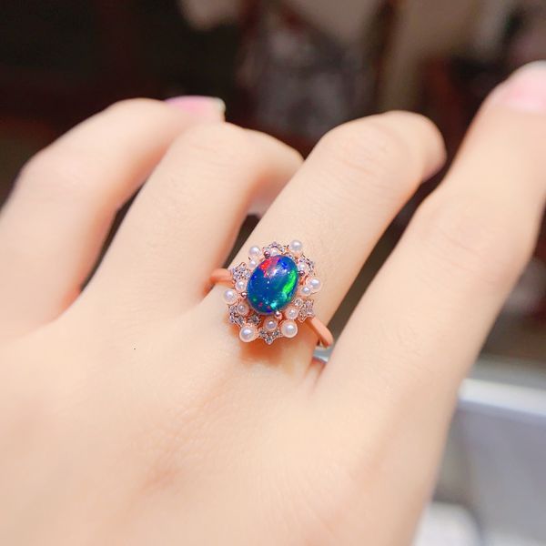 

solitaire ring natural opal simple style for women real 925 sterling silver fine wedding jewelry 8 6mm gemstone 230407, Golden;silver