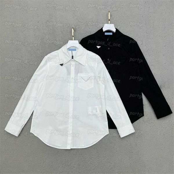 

prad triangle badge women t shirt white black long sleeve fashion lady girl spring summer blouse