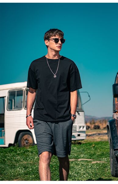 

mens tshirts y0256 men summer boys cotton sunset mountain sea pattern printed round neck loose tshirt 230406, White;black