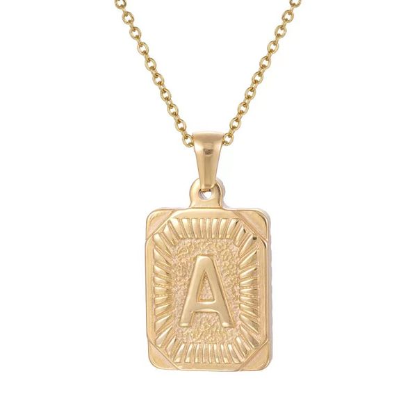 

men's 18k gold square stainless steel letter pendant men's hip hop fashion english letter necklace, Silver
