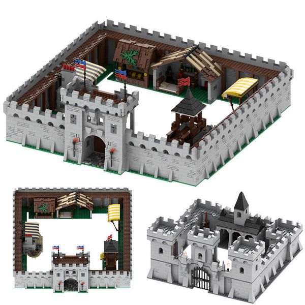 

model kits military war brick moc medieval city wall castle gate shooting range weapon accessories building block toys for kid boys p230407