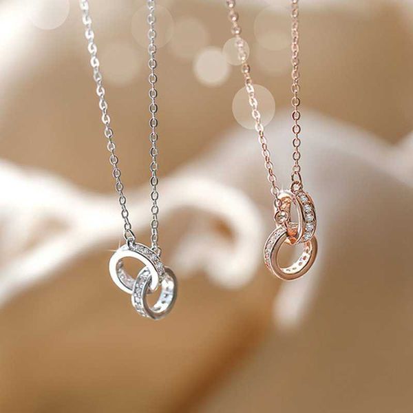 

wanying jewelry double ring necklace s925 sterling silver singaporean girls' jewelry light luxury small and fashionable high sense