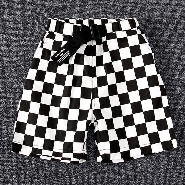 

shorts boy summer short pant cotton black and white checkered relaxed elastic clothes for teens size 4 6 8 10 12 14 pantalones 230406