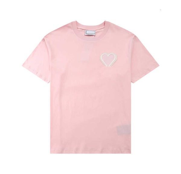 

2023 paris mens t shirt designer amis embroidered red heart solid color big love round neck short sleeve t-shirt for men and women with the, White;black