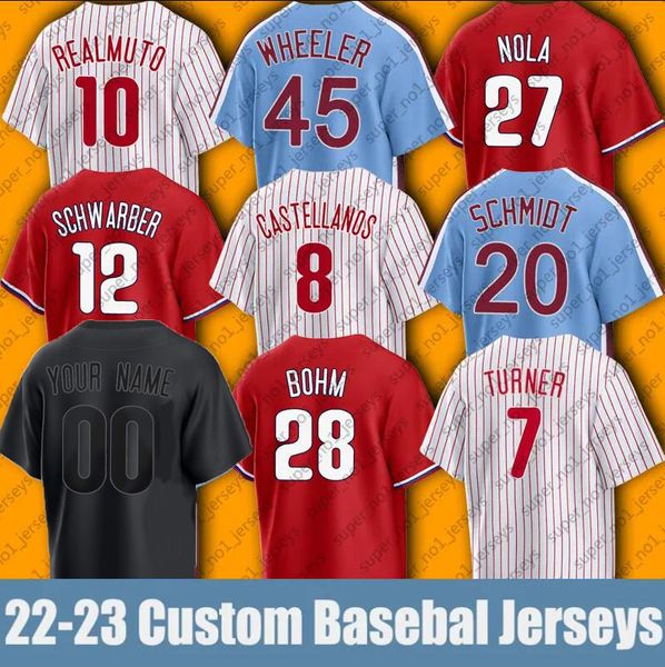 

7 trea turner baseball jersey bryce jt realmuto harper nick castellanos aaron nola rhys hoskins alec bohm kyle schwarber taijuan walker bran, Blue;black