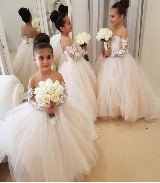 

illusion puffy lace lovely flower girl dresses for weddings graduation gowns long sleeve children birthday communion gown z936006484, White;red