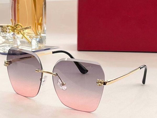 

fashion carti luxury cool sunglasses designer eyeglasses locs hexagonal gradient lenses leopard head metal engraved decoration rimless desig, White;black