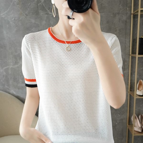 

women's t-shirt full body hollow round neck short sleeved women's thin t-shirt short sleeved t-shirt 230407, White
